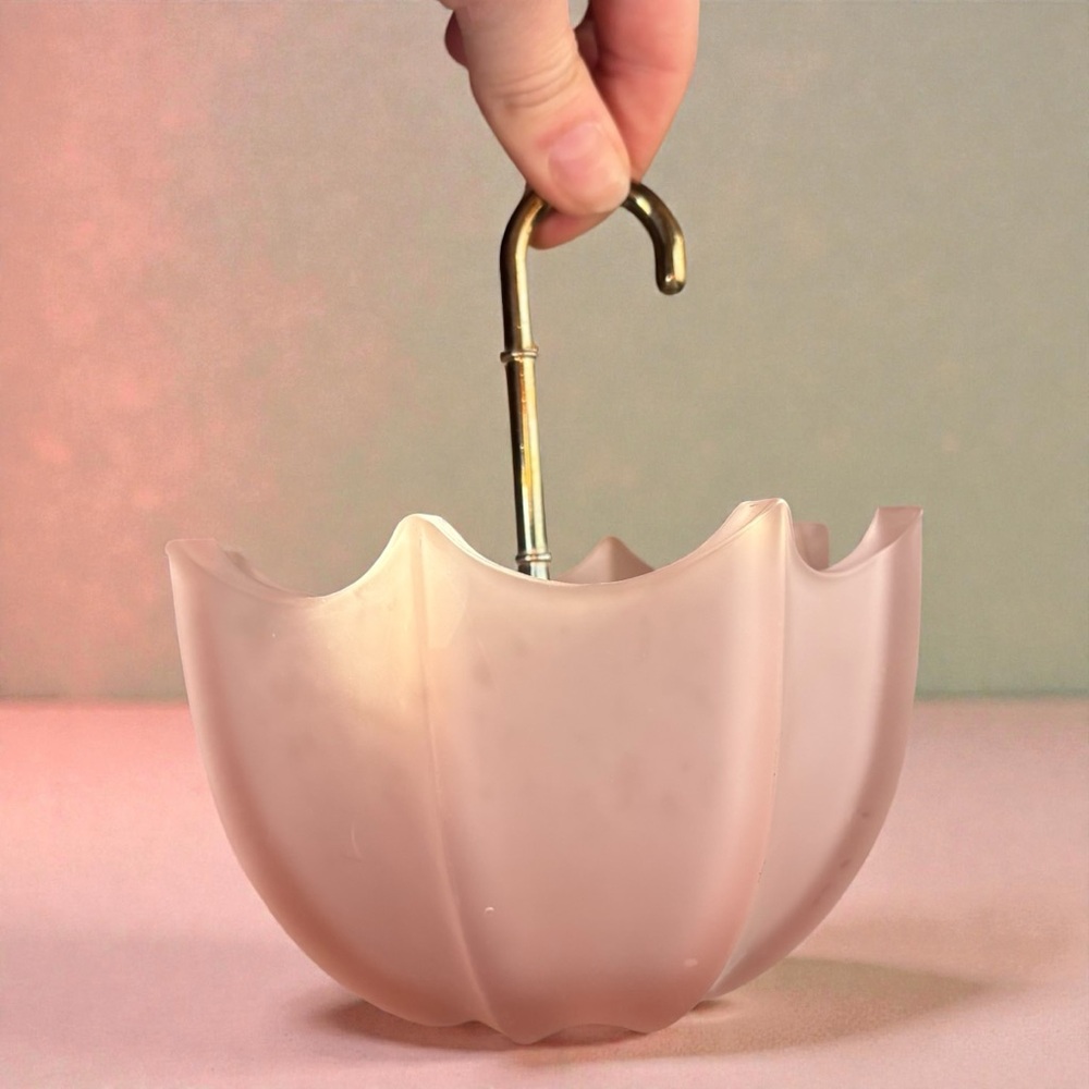 Fenton Pink Frosted Satin Glass Umbrella 1960's Candy / Trinket Dish Bowl Pastel - Picture 8 of 11